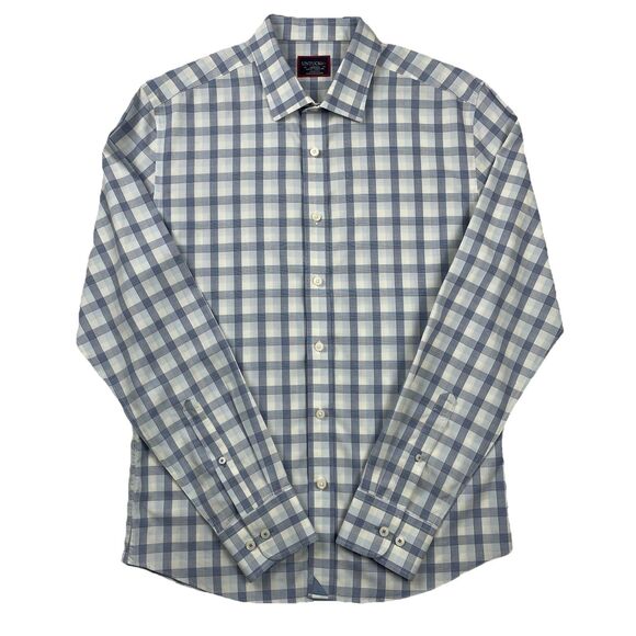 Untuckit Men’s Long Sleeve Button Up Blue White Windowpane Plaid- M - Picture 2 of 9